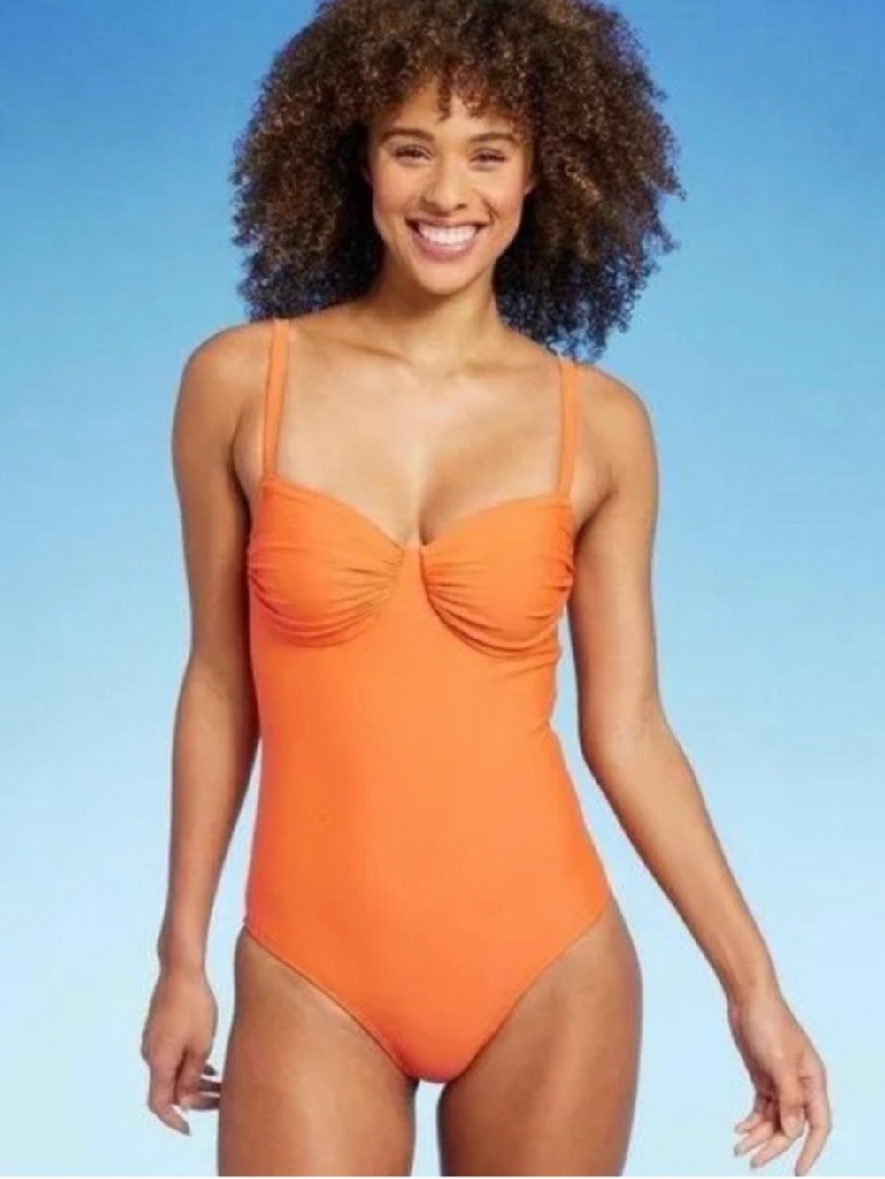Kona Sol Shirred One Piece Orange Swimsuit Size XL